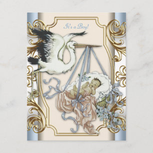 Elegant  Stork Baby Boy Shower Kaart