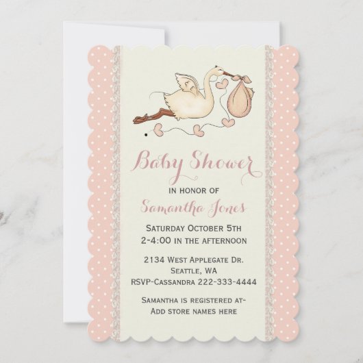 Elegant Stork Baby shower Invitation Kaart (Voorkant)