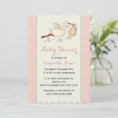 Elegant Stork Baby shower Invitation Kaart (Staand voorkant)