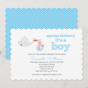 Elegant Stork Carry Baby BOY BABY SHOWER Kaart