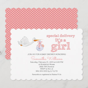 Elegant Stork Carry Baby GIRL BABY SHOWER Kaart