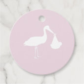 Elegant Stork Delivery Eenvoudig roze Baby shower Bedankjes Labels (Voorkant)