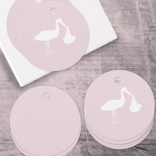 Elegant Stork Delivery Eenvoudig roze Baby shower Bedankjes Labels