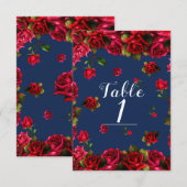 Elegant Storybook Red Roses Blue Table Number Kaart (Voorkant / Achterkant)
