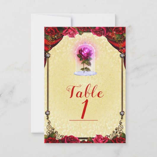 Elegant Storybook Red Roses Yellow Table Number Kaart (Voorkant)
