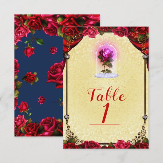 Elegant Storybook Red Roses Yellow Table Number Kaart (Voorkant / Achterkant)