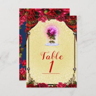 Elegant Storybook Red Roses Yellow Table Number Kaart