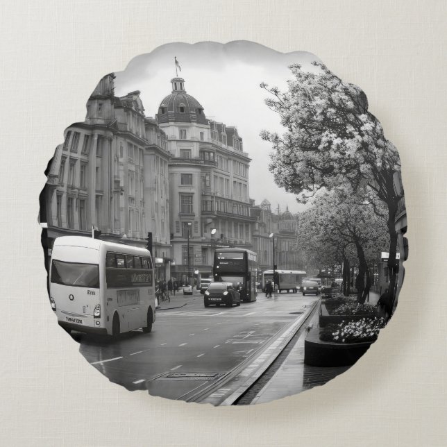 Elegant straat Uitzicht Rond Kussen (Voorkant)