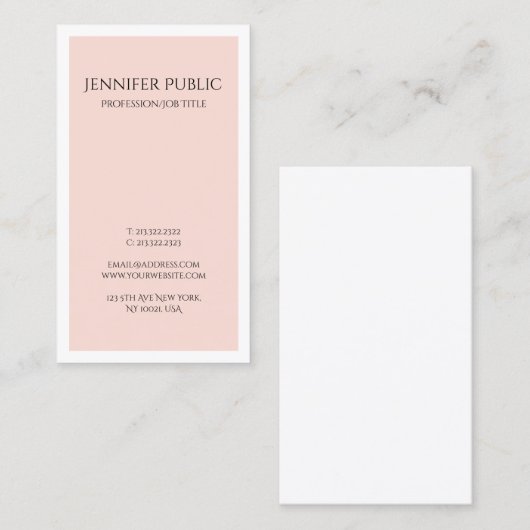 Elegant strak design Blush roze witte trendy vlakt Visitekaartje (Voorkant / Achterkant)