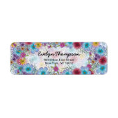 Elegant stralend blauw roze bloemen retouradres etiket (Voorkant)