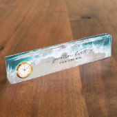 Elegant Strand Aqua Blauw Groen Script Modern Naambordje (Zijkant)