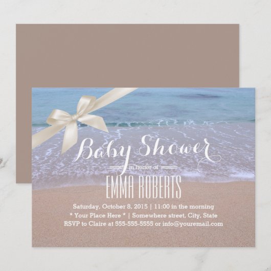 Elegant strand Baby shower met ivoren lint Kaart (Voorkant / Achterkant)