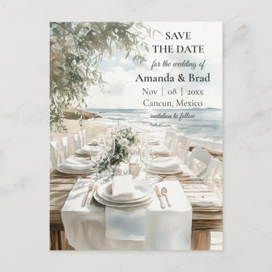 Elegant Strand Bestemming Bruiloft Save the Date Feestdagenkaart (Voorkant)