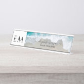 Elegant Strand Blauw Groen Monogram Professional Bureau Naambordje (Voorkant)