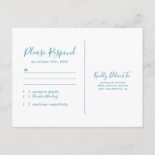 Elegant Strand Blauwe Oceaan Bruiloft RSVP Uitnodiging Briefkaart (Achterkant)