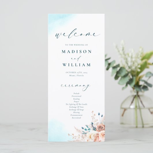 Elegant strand bruiloft programma (Staand voorkant)