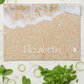 Elegant Strand en Zee Gepersonaliseerde Naam Theedoek (Gevouwen)
