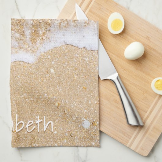 Elegant Strand en Zee Gepersonaliseerde Naam Theedoek (Quarter Fold)