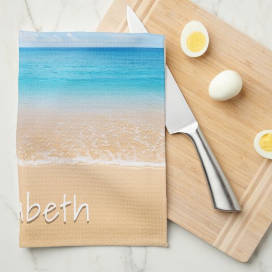Elegant Strand en Zee Gepersonaliseerde Naam Theedoek (Quarter Fold)