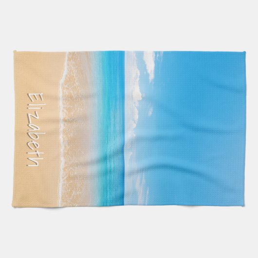 Elegant Strand en Zee Gepersonaliseerde Naam Theedoek (Horizontaal)
