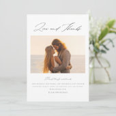 Elegant strand foto bruiloft bedankkaart (Staand voorkant)