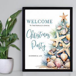 Elegant strand kerstfeest welkomstbord poster
