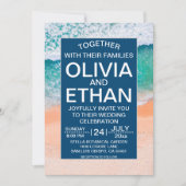 Elegant strand marineblauw Zee golven zomerbruilof Kaart (Voorkant)