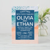 Elegant strand marineblauw Zee golven zomerbruilof Kaart (Staand voorkant)