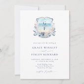 Elegant strand Monogram Crest bruiloft Kaart (Voorkant)