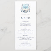 Elegant strand Monogram Crest bruiloft Menu (Voorkant)