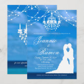 Elegant Strand, Paar & Kroonluchter Zomer Bruiloft Kaart (Voorkant / Achterkant)