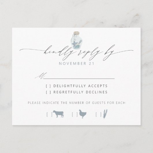 Elegant Strand Seashell Script Bruiloft RSVP Uitnodiging Briefkaart (Voorkant)