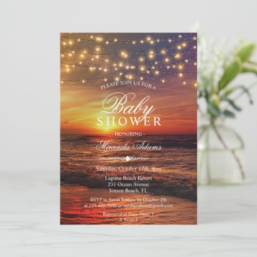 Elegant strand String Lights Zomer Baby shower Kaart (Staand voorkant)