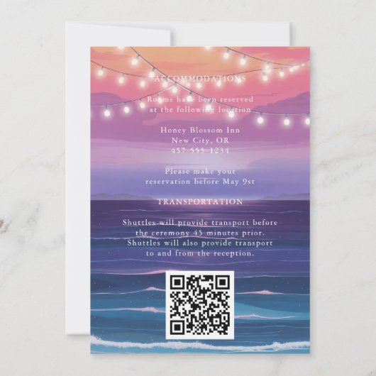 Elegant strand Tropische zomerlichten bruiloft Kaart (Achterkant)