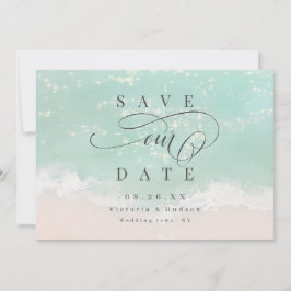 Elegant strand voor abstracte mousserende oceaan save the date