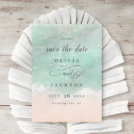 Elegant strand voor abstracte mousserende oceaan save the date