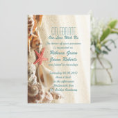 elegant strand zand zeeschelpen bruiloft kaart (Staand voorkant)