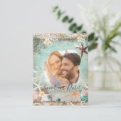 Elegant Strand Zee Zeesterren Parels Save Date Fot Aankondigingskaart (Staand voorkant)