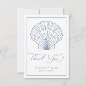 Elegant strand zeeschelp stoffige blauwe bruiloft bedankkaart (Voorkant)