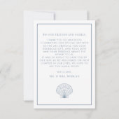 Elegant strand zeeschelp stoffige blauwe bruiloft bedankkaart (Achterkant)