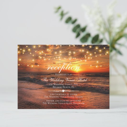 Elegant strand zomer bruiloft receptie Kaart (Staand voorkant)