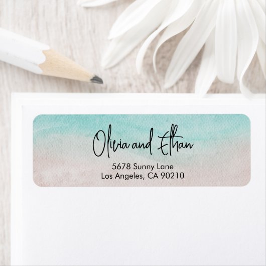 Elegant strand zomer bruiloft retour adres label (Insitu)