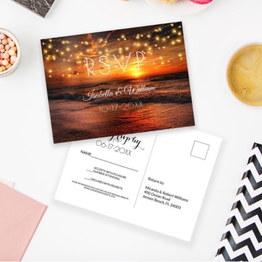 Elegant Strand Zomer Bruiloft RSVP Briefkaart