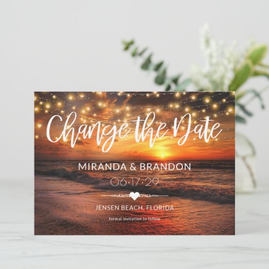 Elegant Strand Zomer Bruiloft Verander de Datum Ka Kaart (Staand voorkant)