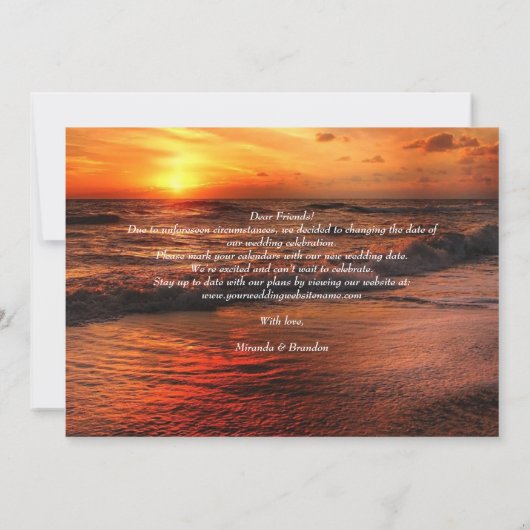Elegant Strand Zomer Bruiloft Verander de Datum Ka Kaart (Achterkant)