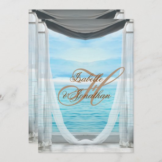 Elegant strandbruiloft en koperkalligrafie kaart (Voorkant / Achterkant)