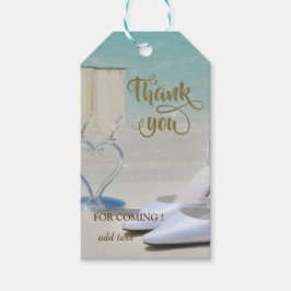 Elegant strandbruiloft glas, hoge hakken  Dank je  Cadeaulabel