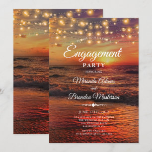 Elegant strandlicht zomer verlovingsfeest kaart