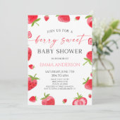 Elegant Strawberry A Berry Sweet Baby Shower Kaart (Staand voorkant)