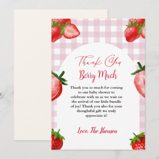 Elegant Strawberry baby shower bedankje Aankondiging (Voorkant / Achterkant)